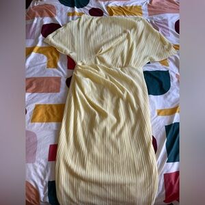 ASOS off the shoulder plisse dress in butter yellow